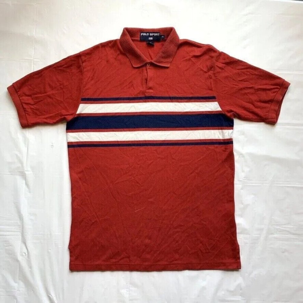 Polo Sport Ralph Lauren Polo Shirt Men Medium Stripe Short Sleeve Red White Blue